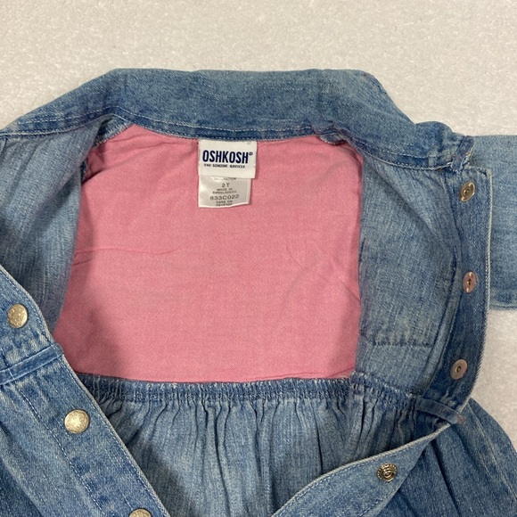 Oshkosh long sleeve full snap front embroidered denim blue jeans dress 2t - Picture 6 of 7